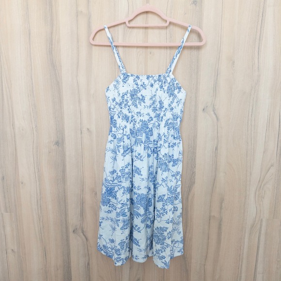 Universal Thread Dresses & Skirts - Universal Thread Floral Linen Blend Sundress XS Blue Smocked Cottage Coastal